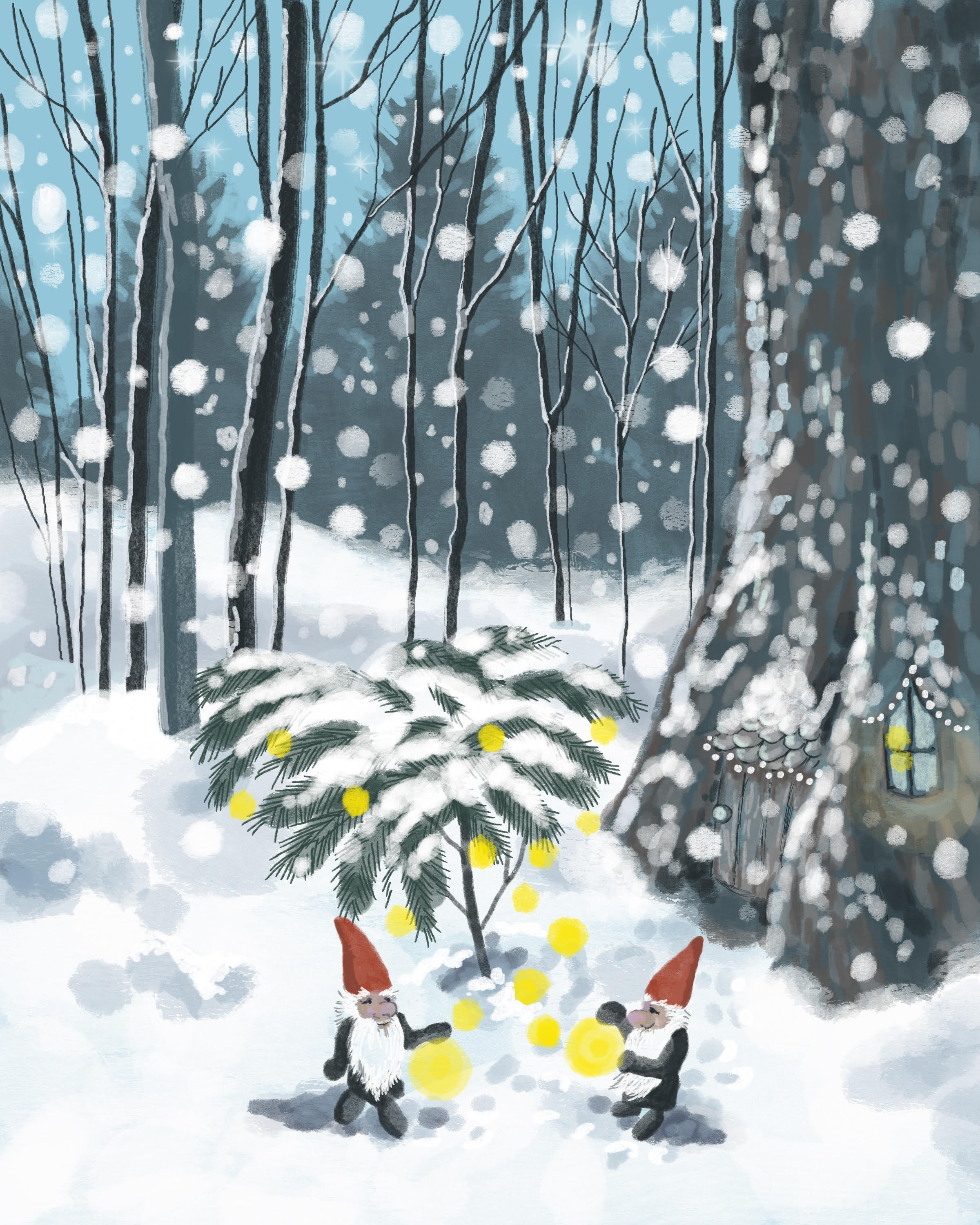 "Gnomes' Christmas  Giclee Print 5x7