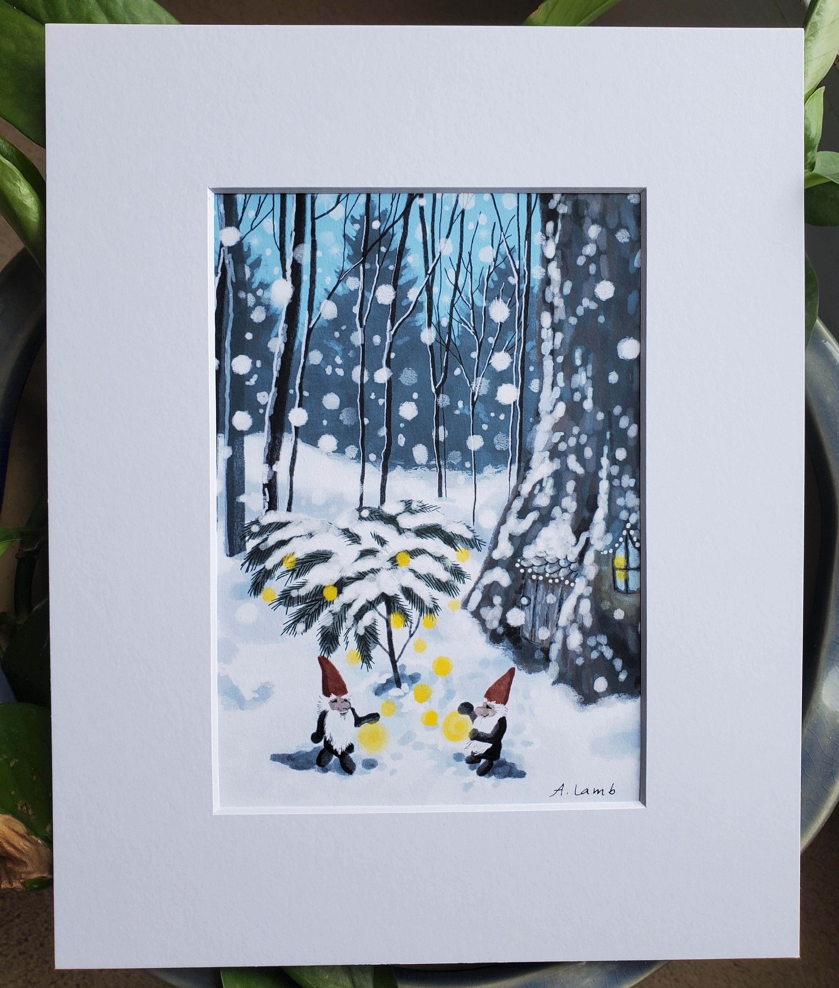 "Gnomes' Christmas  Giclee Print 5x7