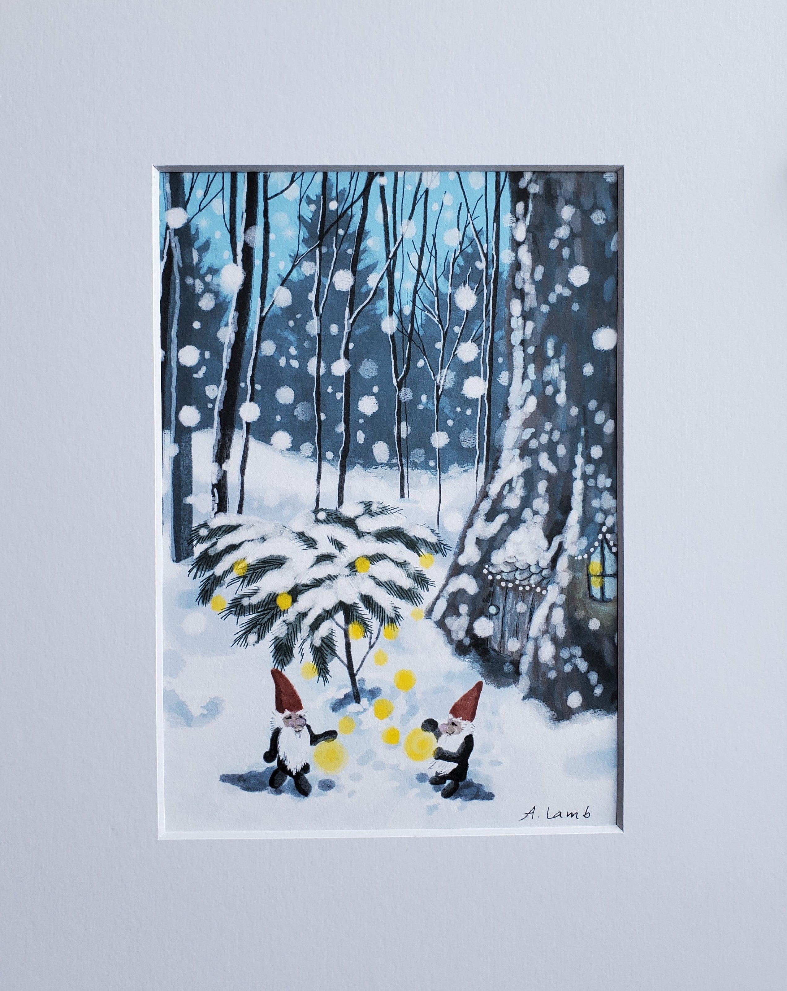 "Gnomes' Christmas  Giclee Print 5x7