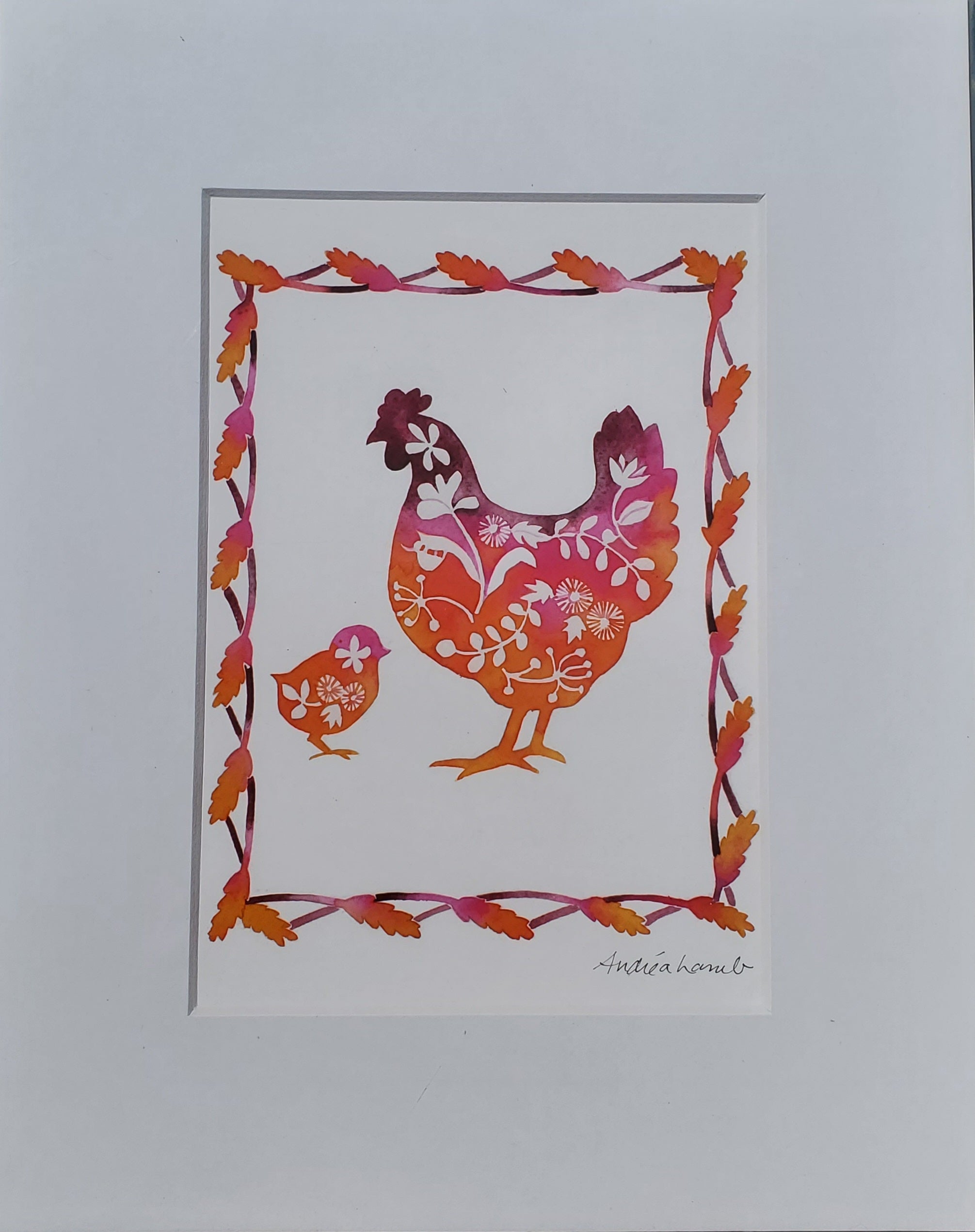 Hen and Chick, Giclee print, 5"x7"