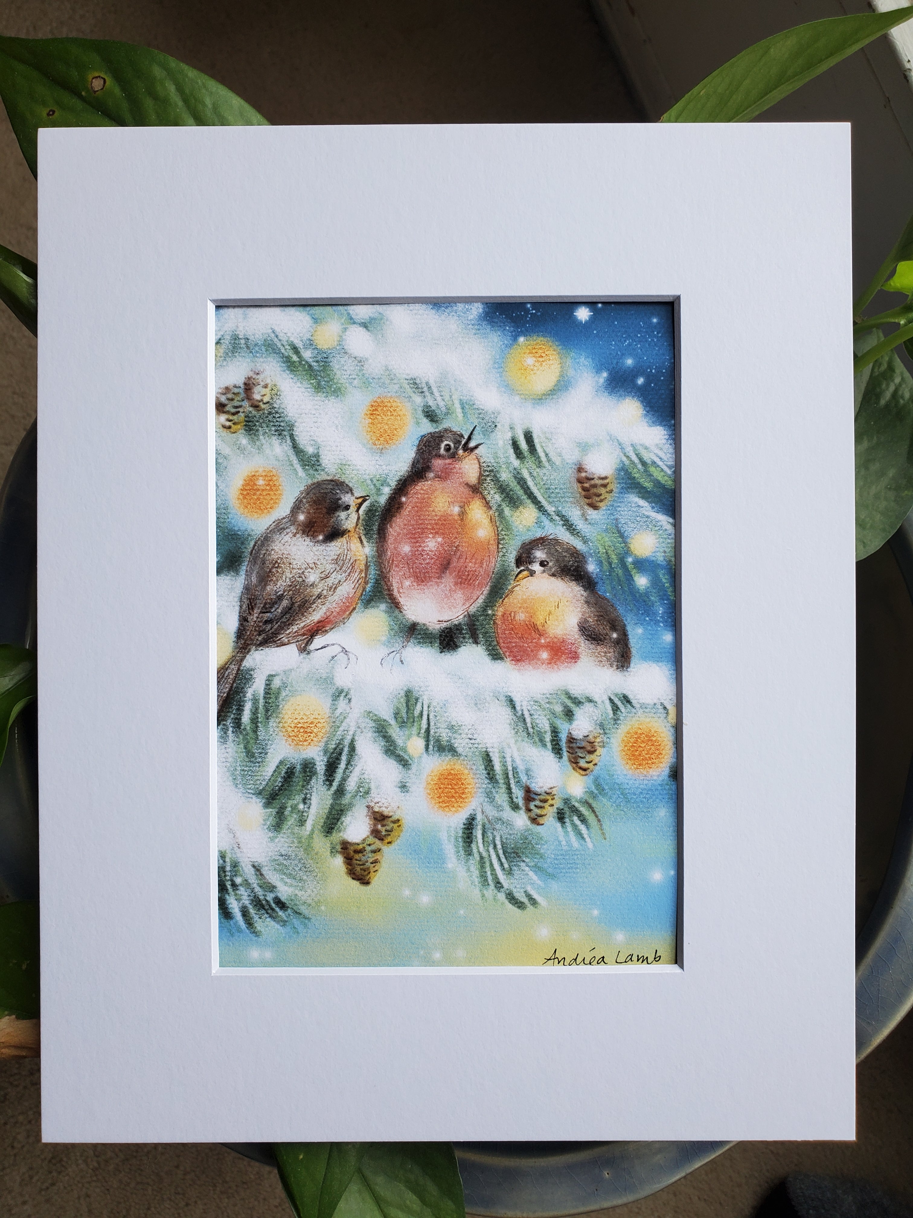 "Holiday Cheer" Robins Giclee Print 5x7