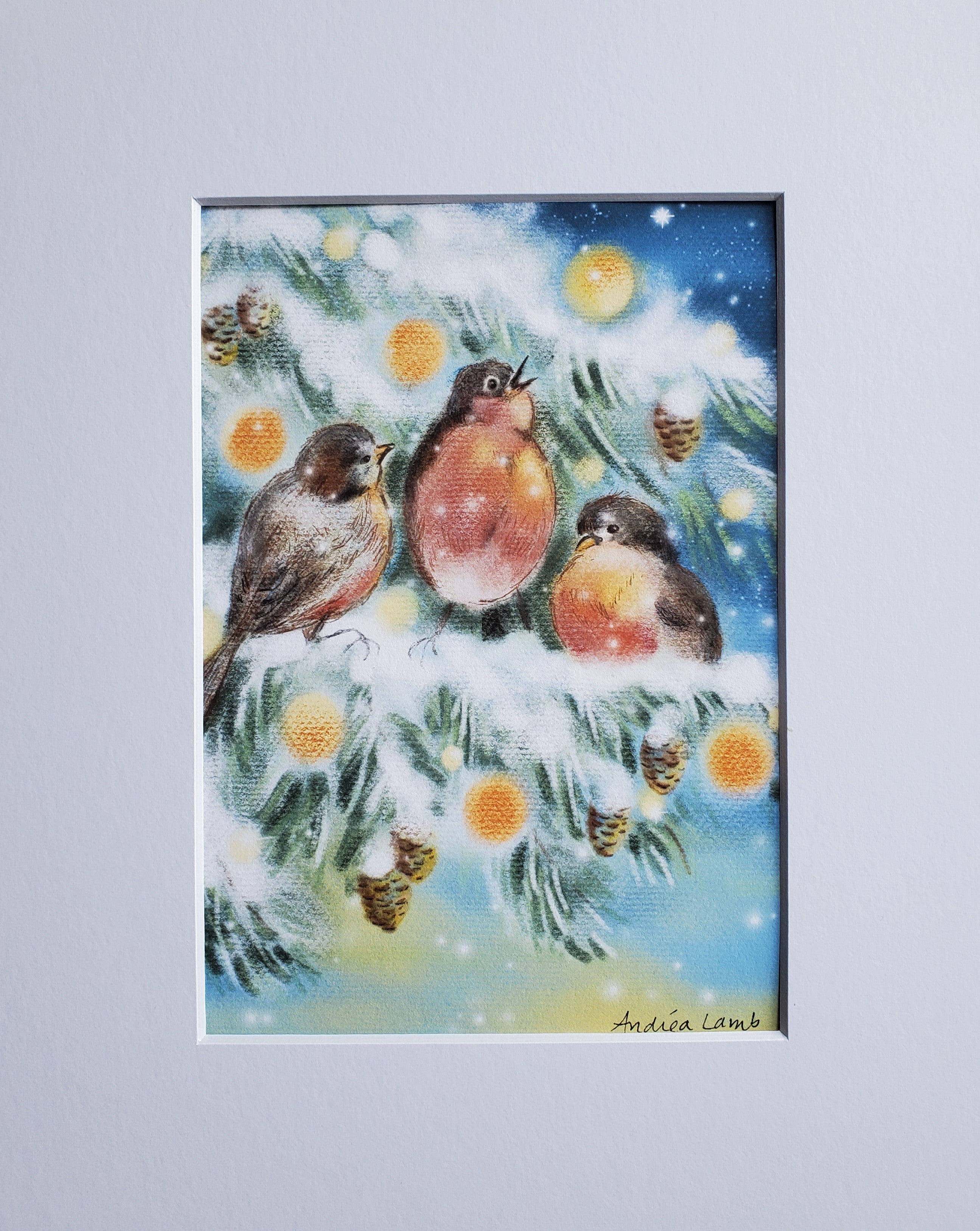 "Holiday Cheer" Robins Giclee Print 5x7