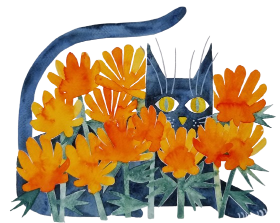 Mr. Kitty in the Marigolds, Giclee print, 5"x7"