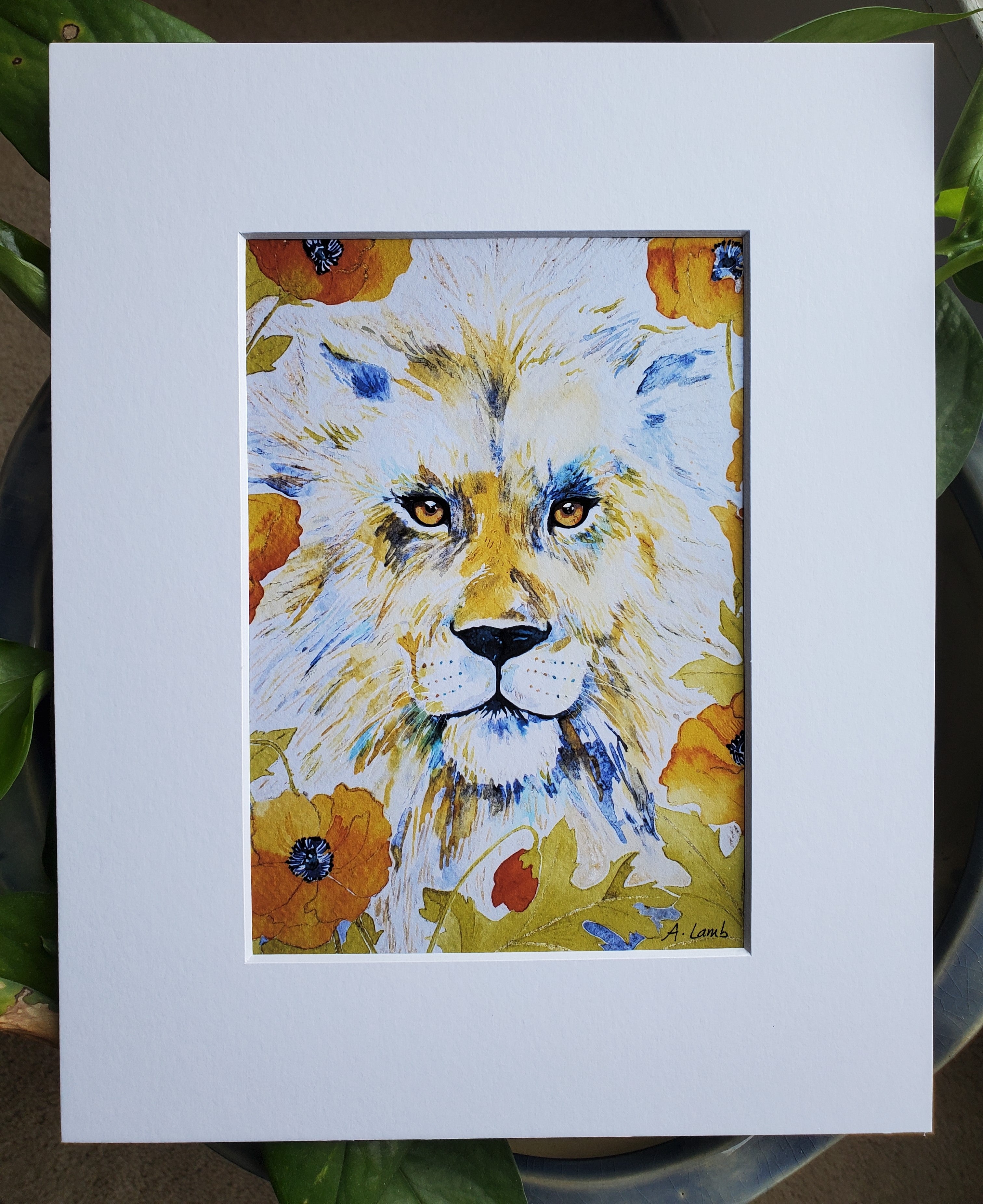 "Lion and Poppies" Giclee Print 5x7