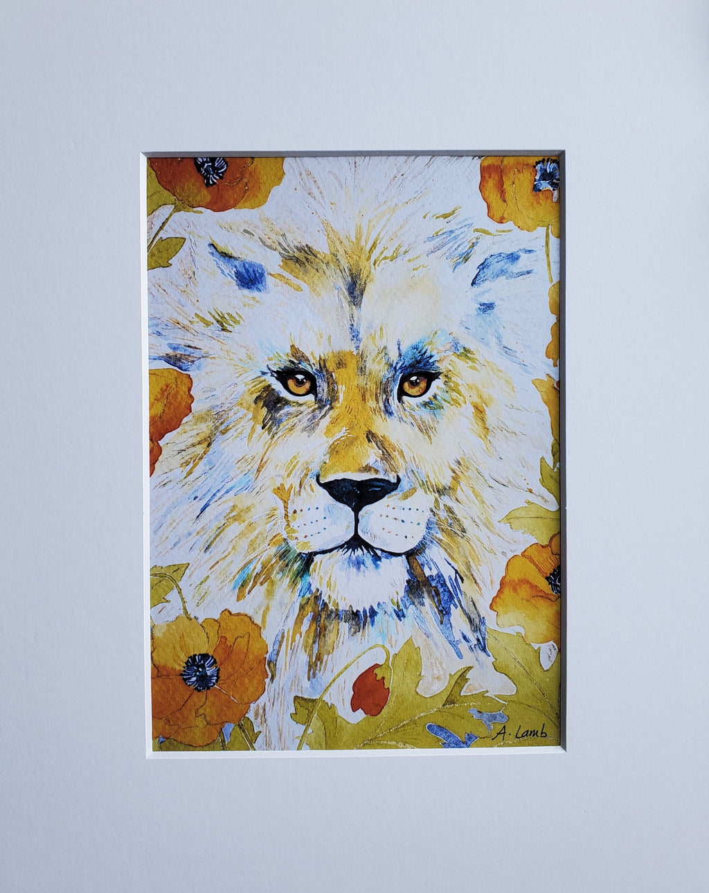 "Lion and Poppies" Giclee Print 5x7