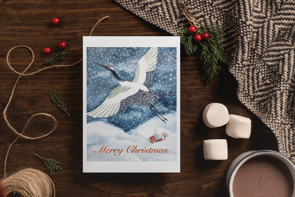 "Japanese Crane" Christmas & holiday greeting card