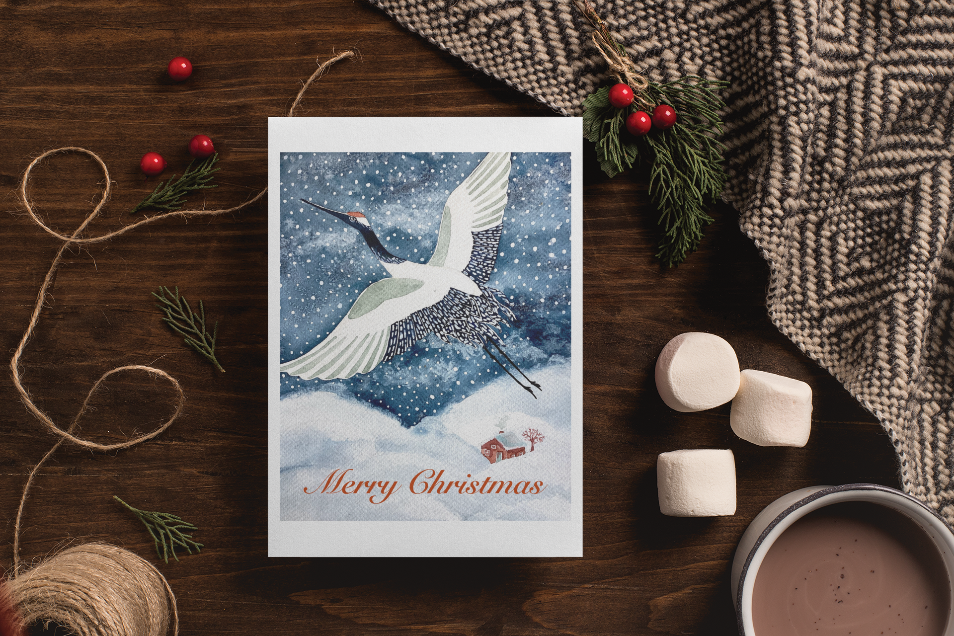 "Japanese Crane" Christmas & holiday greeting card