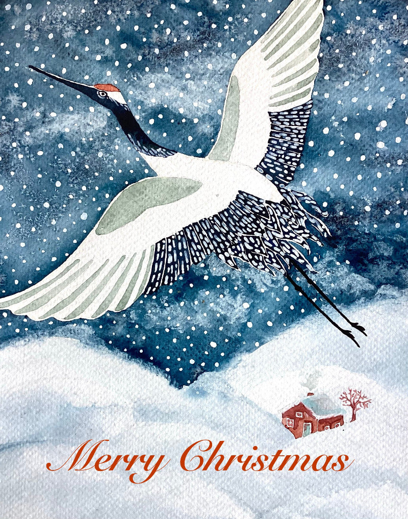 Japanese Crane Christmas card – AndreaBWLamb Art