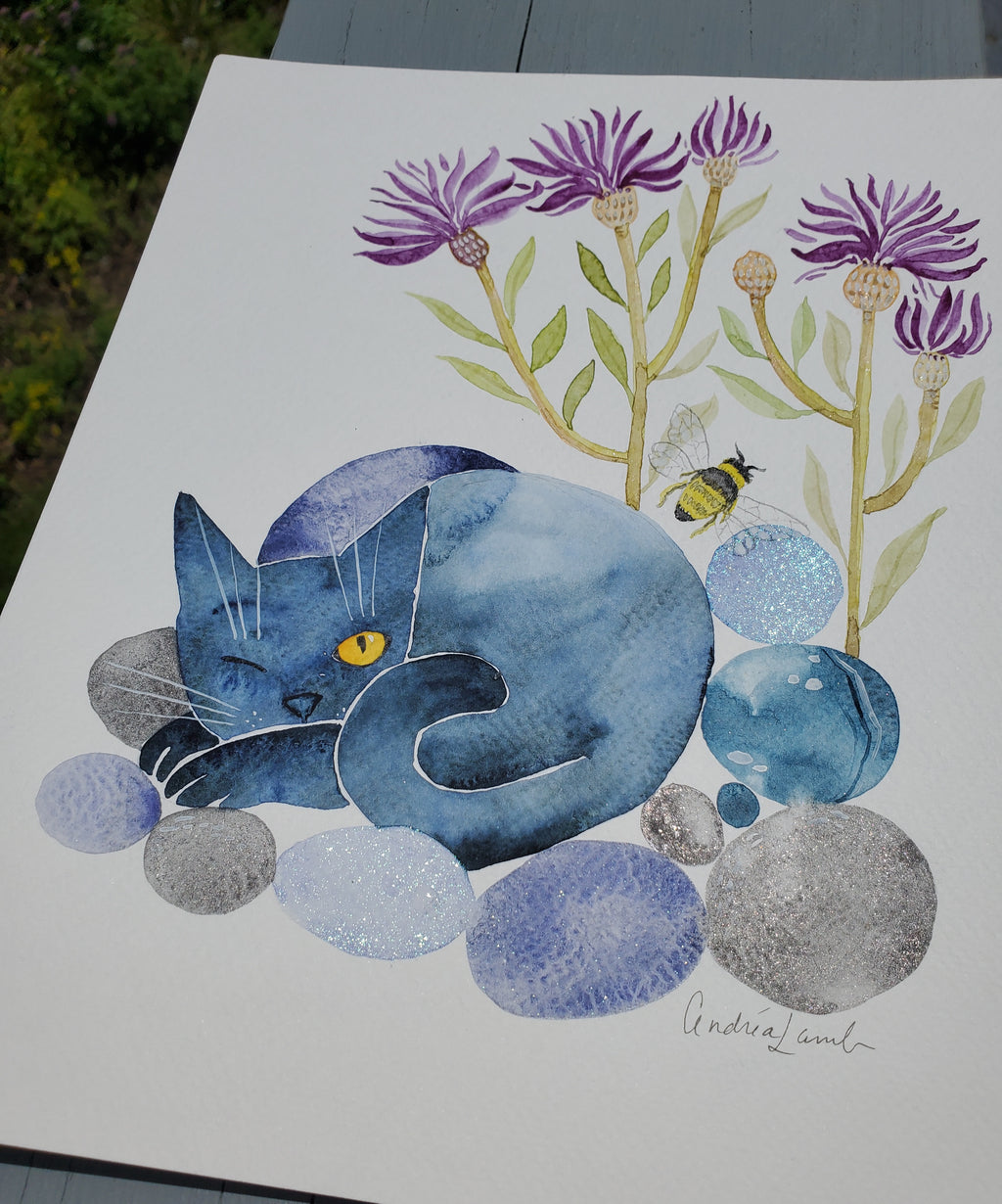 Mr. Kitty and the Bee, Giclee print 5"x7"
