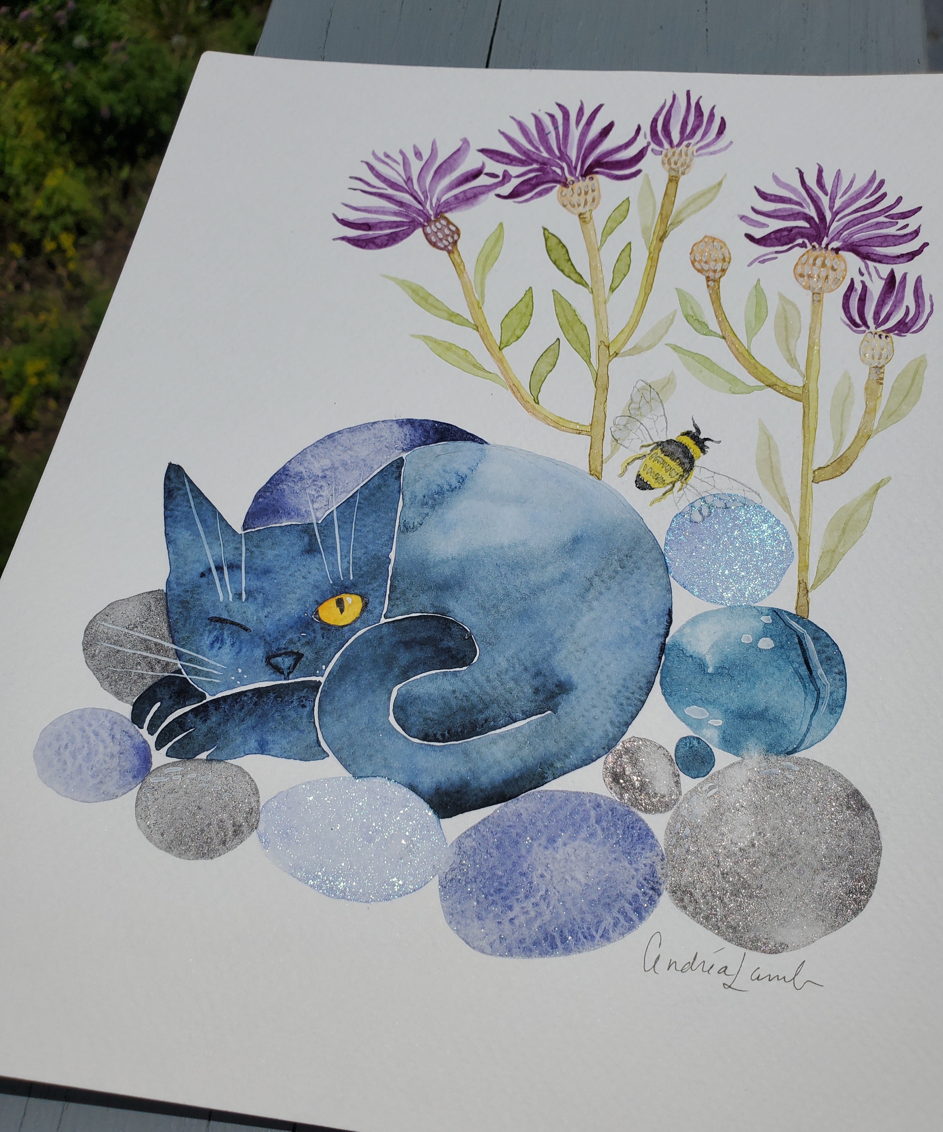 Mr. Kitty and the Bee, Giclee print 5"x7"