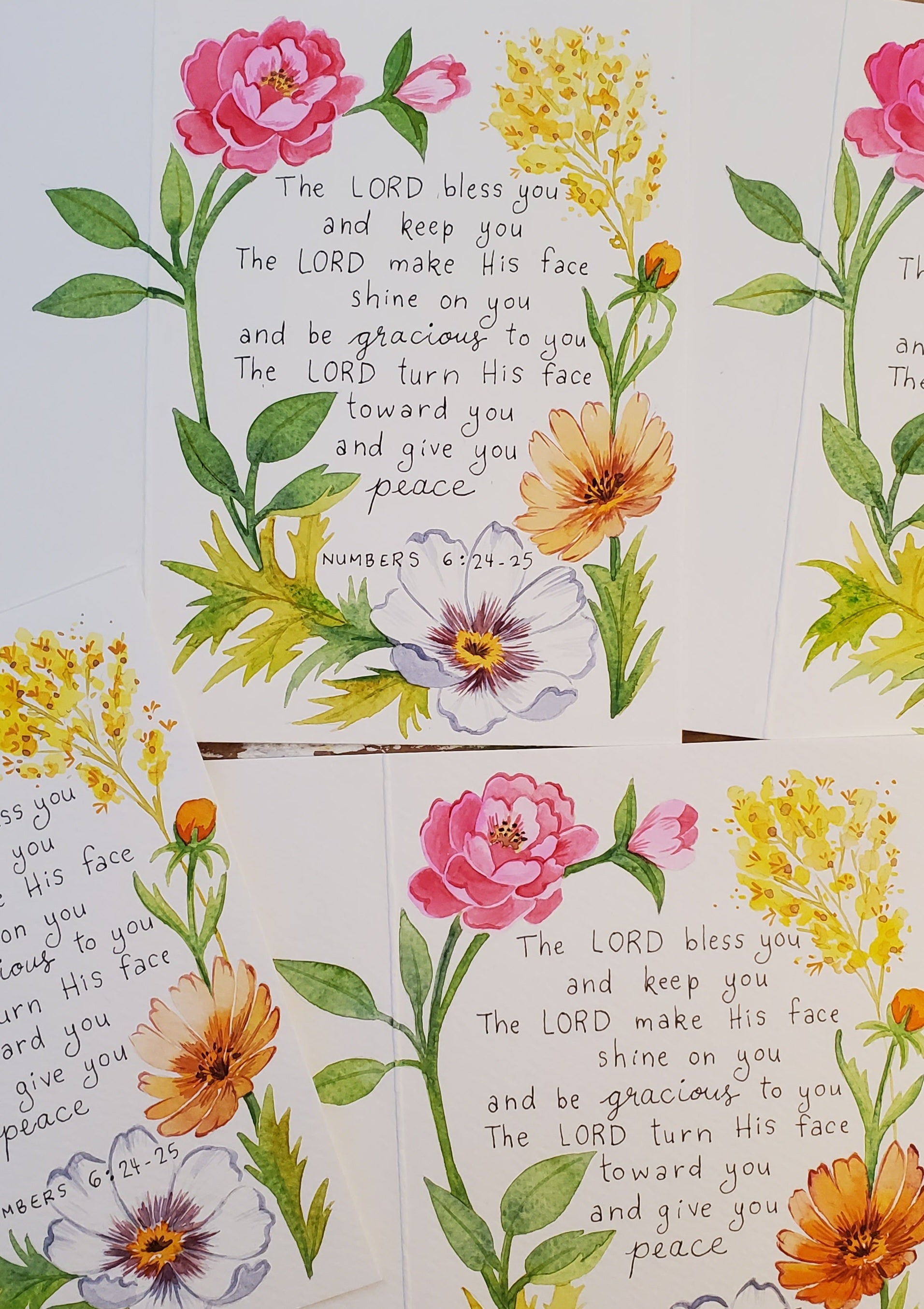 Numbers 6:24-25, Hand painted watercolor 5x7 inch card
