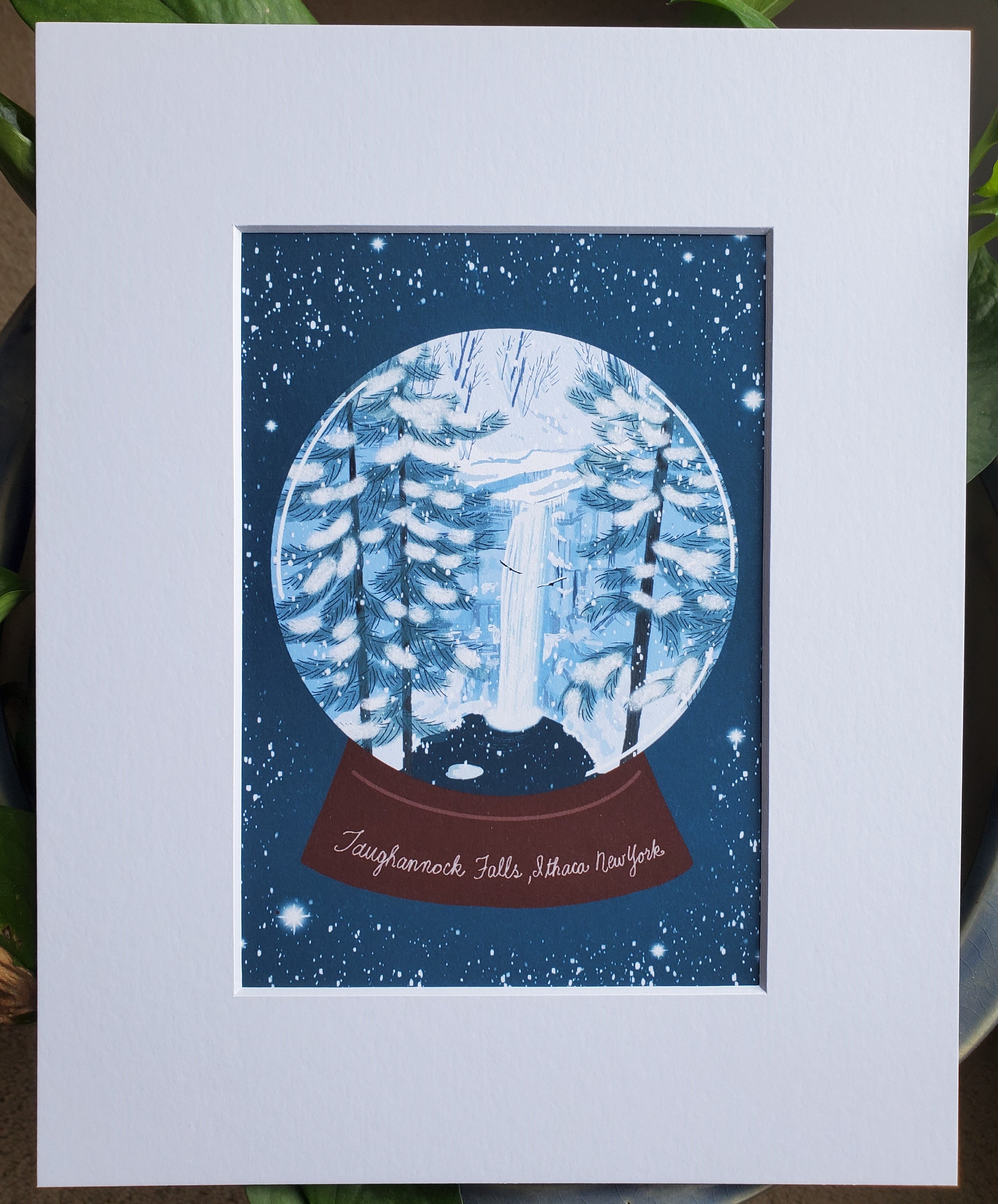 "Taughannock Falls" Winter snow globe Giclee Print 5x7