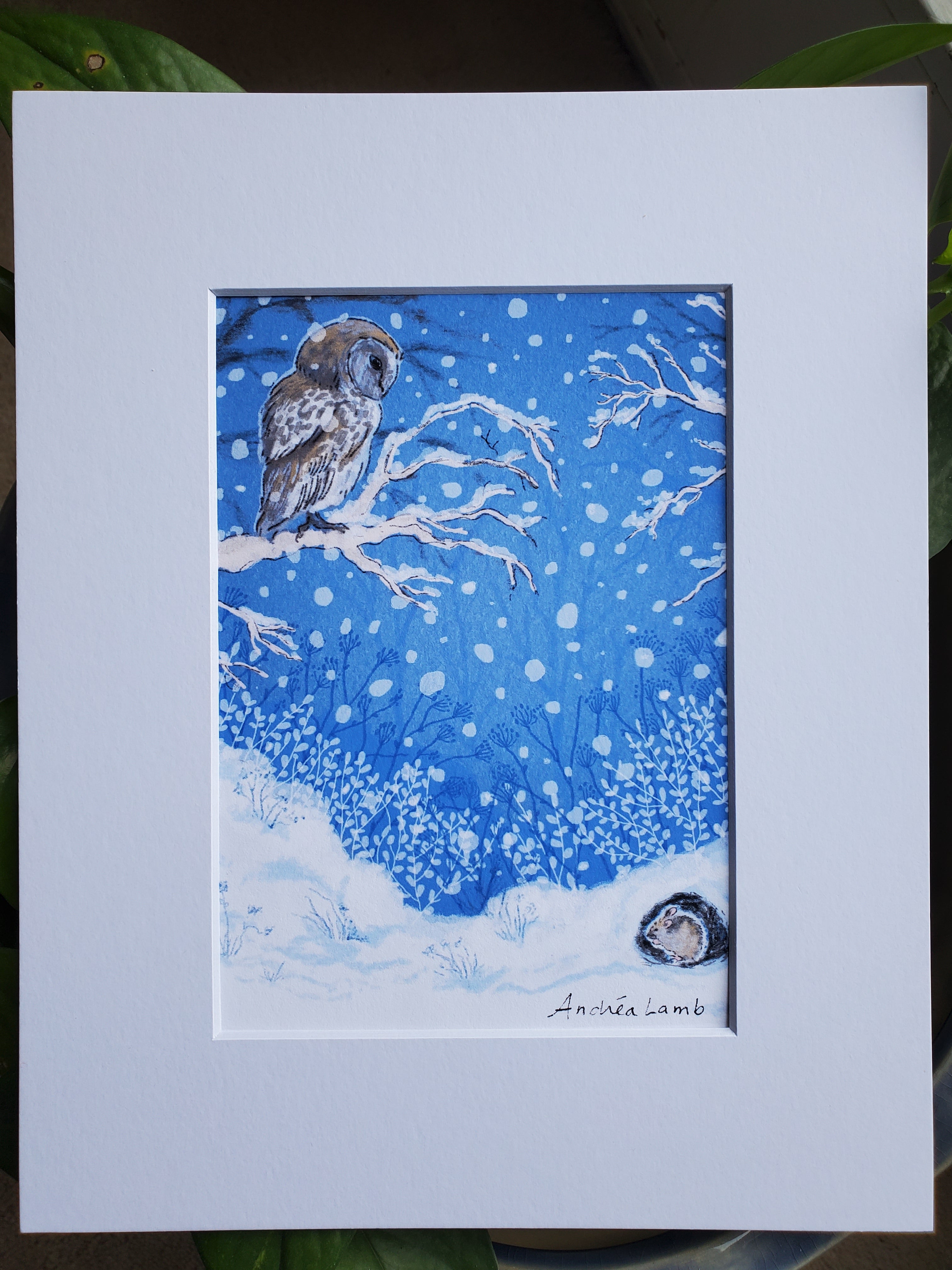 "Winter Nights" Owl & Mouse Giclee Print 5x7