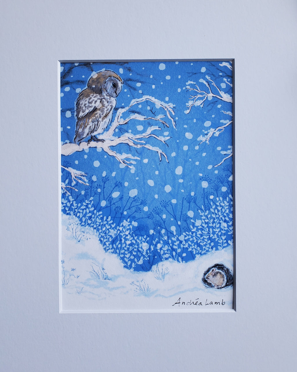 "Winter Nights" Owl & Mouse Giclee Print 5x7
