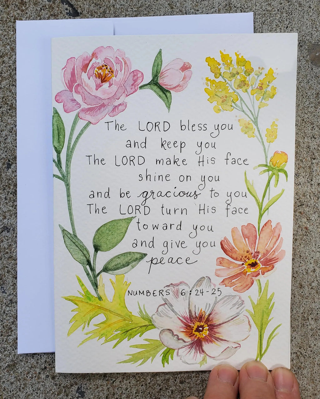 Numbers 6:24-25, Hand painted watercolor 5x7 inch card