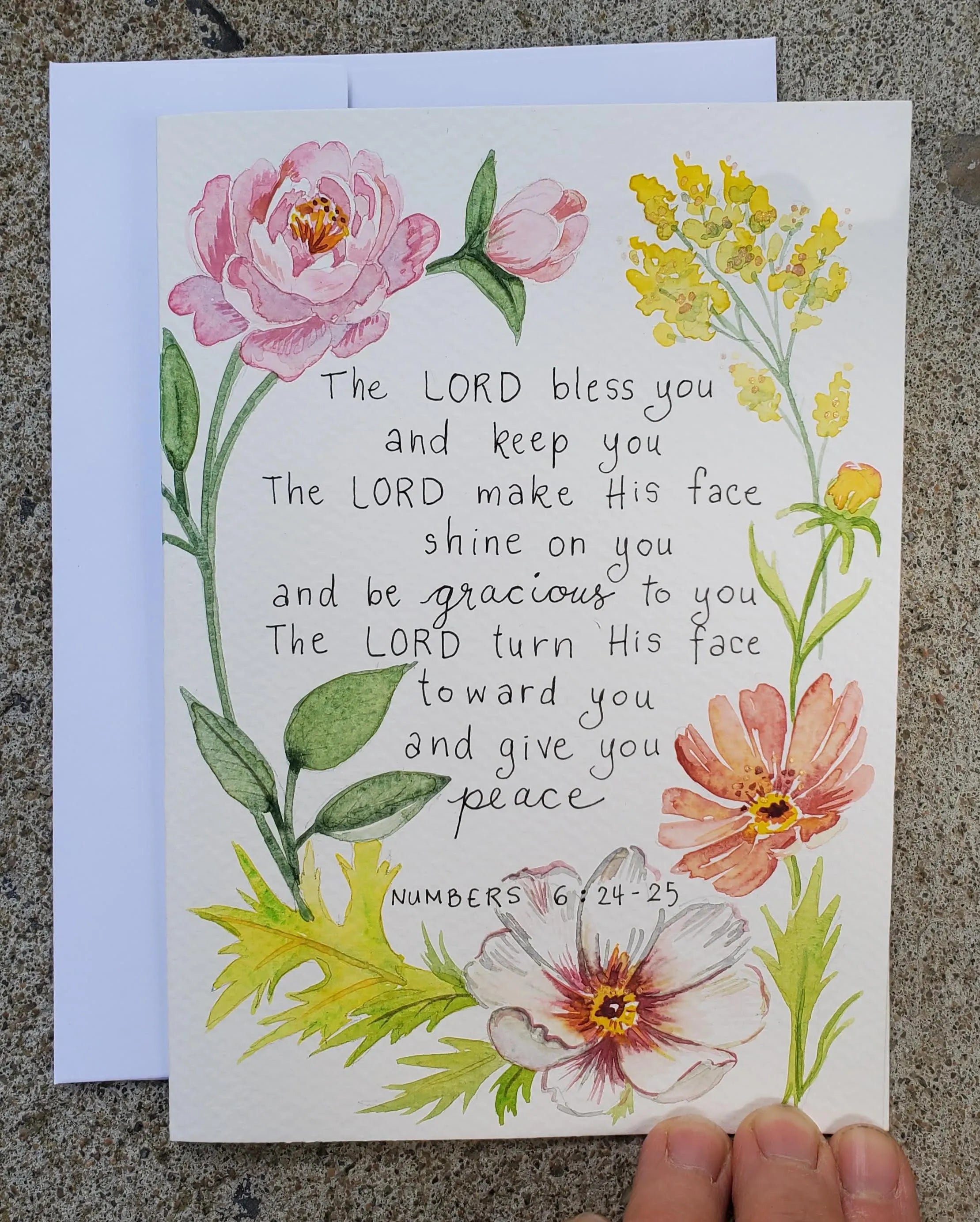 Numbers 6:24-25, Hand painted watercolor 5x7 inch card