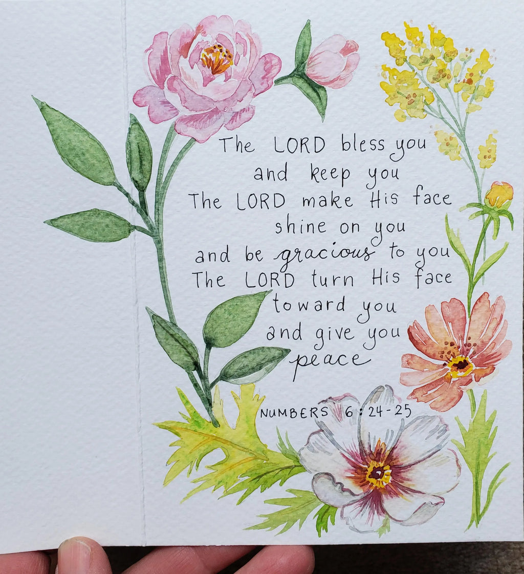 Numbers 6:24-25, Hand painted watercolor 5x7 inch card