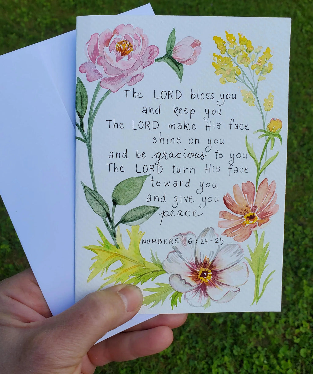 Numbers 6:24-25, Hand painted watercolor 5x7 inch card